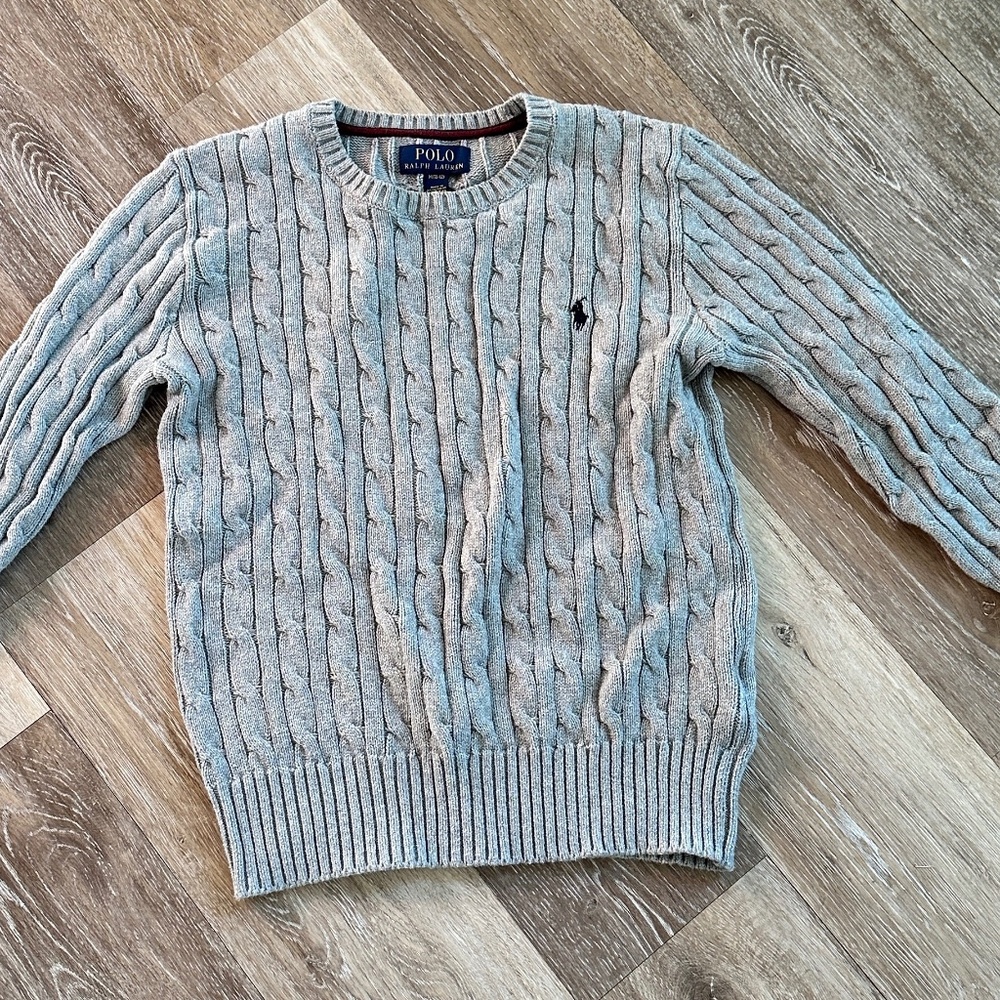Polo by Ralph Lauren Light Gray Cable Knit Sweater - Boys